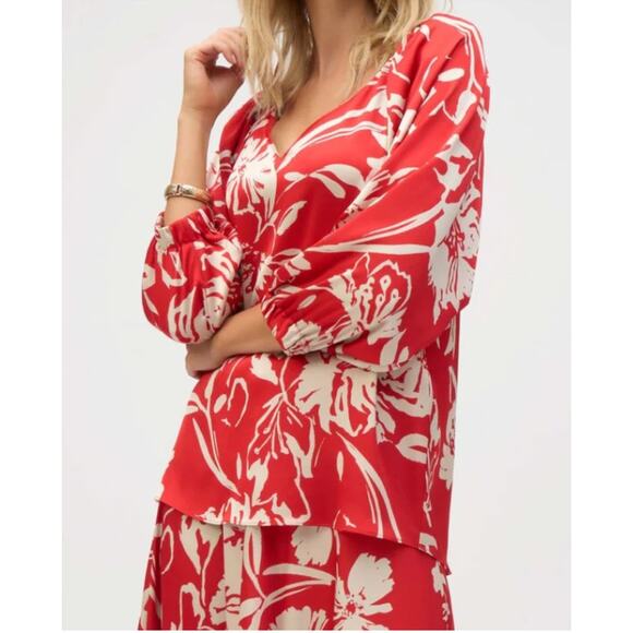 NWT Joseph Ribkoff Floral Blouse and A-Line Skirt Set Red Cream Print Size 10 - Picture 3 of 7